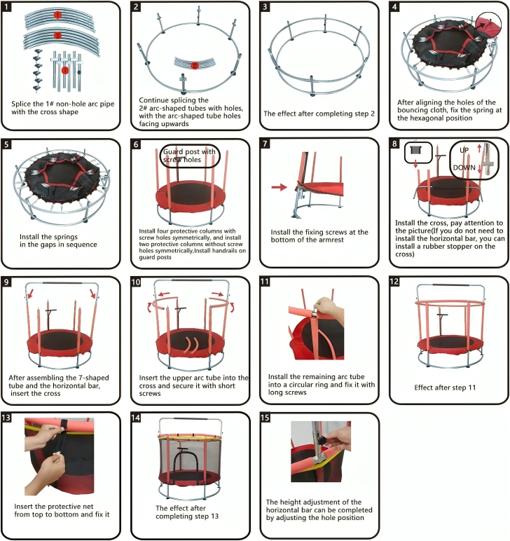 Trampoline for Kids Update T-handrail Adjustable Baby Toddler Trampoline with Basketball Hoop 440lbs Anti-Rollover Round Bottom Indoor Outdoor Toddler Trampoline with Net Mesh Kids Jump