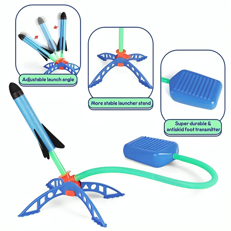 3Pcs Rocket Toy Kids Air Stomp Rocket Foot Pump Launcher Toys – Fun Outdoor Sport Game Playset for Children. Jump and Stomp to Launch Rockets high into the Air! Perfect for Active Outdoor Play and Exciting Jump Sport Games