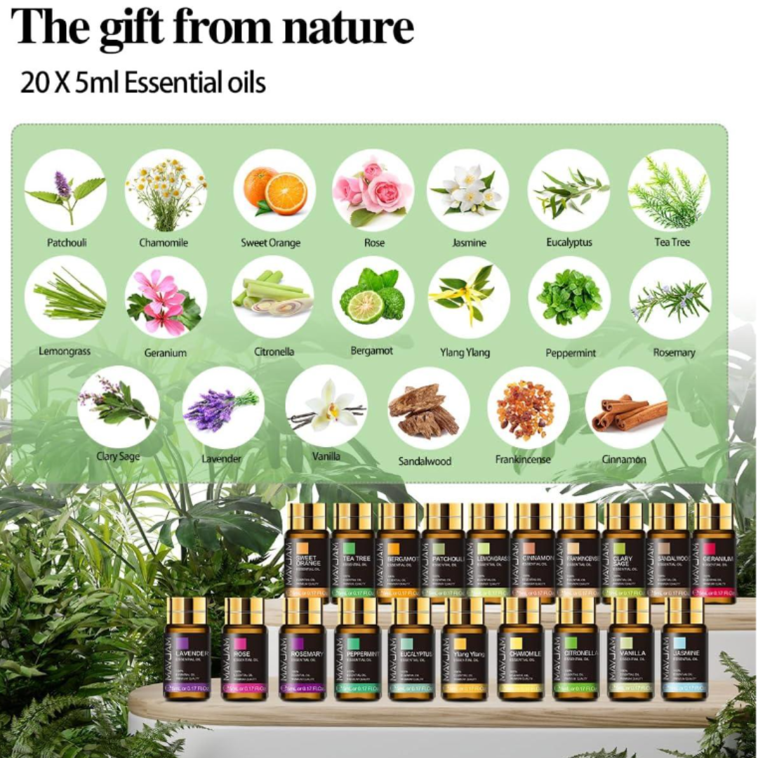 Essential Oils Set 20 Pcs - 100% Pure & Natural 5ml Set Pure Essential Oils for Diffusers Fragrance Oil Scented Oil