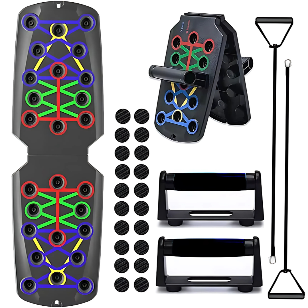 Push Up Board Home Gym Portable Exercise Equipment Pilates Bar Fitness Accessories with Resistance Bands Full Body Workout at Home