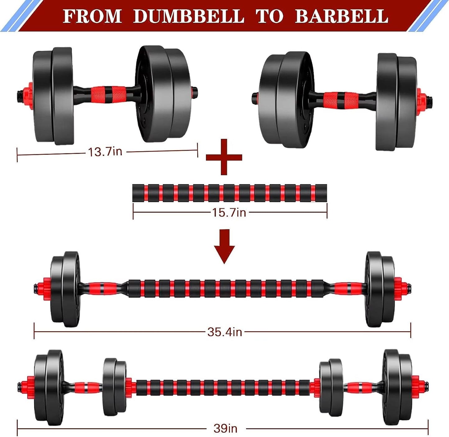 Adjustable-Dumbbells-Sets Free Weights Dumbbells Set of 2 Convertible To Barbell A Pair of Lightweight for Home Gym Equipment 20/30/40/60/80lbs
