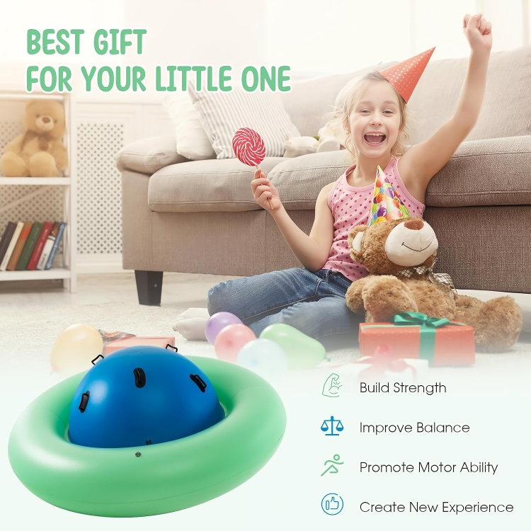 Inflatable Dome Rocker Bouncer 88'' Kids Giant Rocker Bounce Rotate Ball Teeter Totter Seesaw Climbing Bridge with 6 Handles Blow Up Giant Rocking Ball Kids Inflatable Rotating Ball