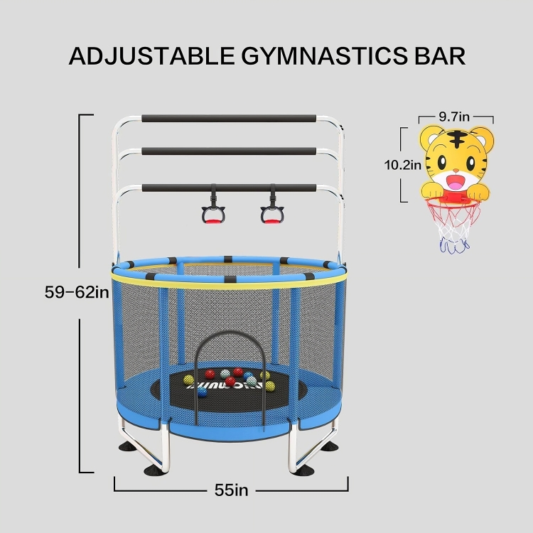 Trampoline for Baby Kids Adjustable Baby Toddler Trampoline with Basketball Hoop 440lbs Indoor Outdoor Toddler Trampoline with Enclosure