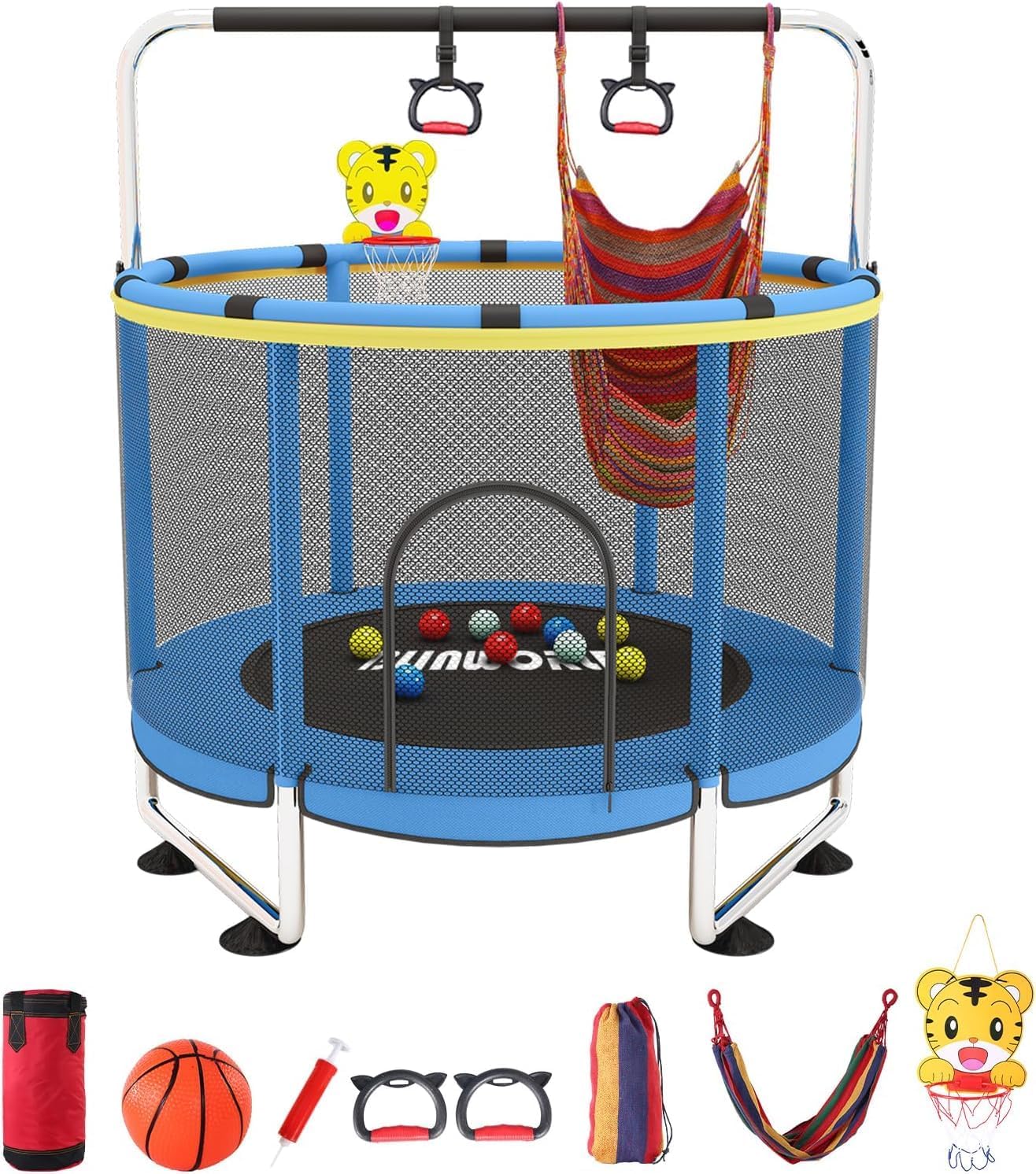 Trampoline for Baby Kids Adjustable Baby Toddler Trampoline with Basketball Hoop 440lbs Indoor Outdoor Toddler Trampoline with Enclosure
