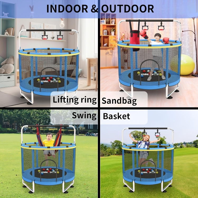 Trampoline for Baby Kids Adjustable Baby Toddler Trampoline with Basketball Hoop 440lbs Indoor Outdoor Toddler Trampoline with Enclosure