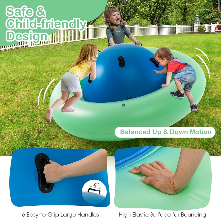 Inflatable Dome Rocker Bouncer 88'' Kids Giant Rocker Bounce Rotate Ball Teeter Totter Seesaw Climbing Bridge with 6 Handles Blow Up Giant Rocking Ball Kids Inflatable Rotating Ball
