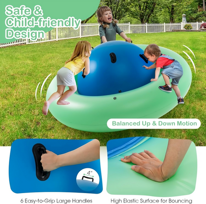 Inflatable Dome Rocker Bouncer 88'' Kids Giant Rocker Bounce Rotate Ball Teeter Totter Seesaw Climbing Bridge with 6 Handles Blow Up Giant Rocking Ball Kids Inflatable Rotating Ball