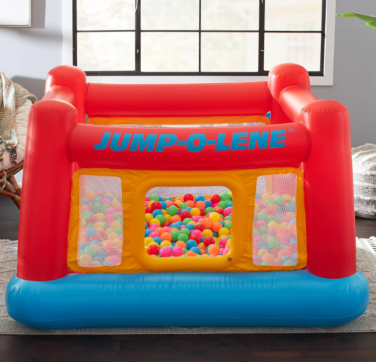 Intex Inflatable Jump-O-Lene Indoor or Outdoor Playhouse Trampoline Bounce Castle House with Crawl-Thru Door and Net for Kids Ages 3-6