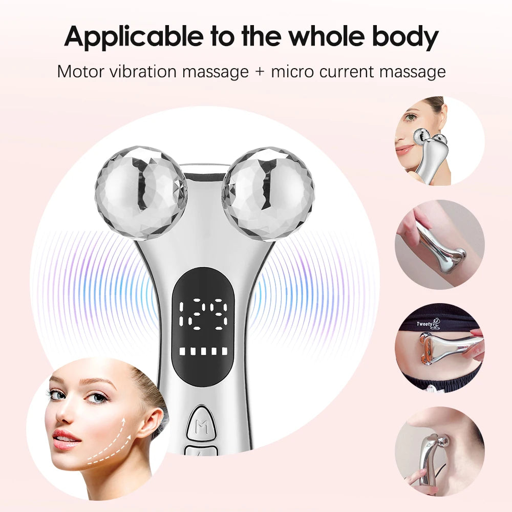 4D Microcurrent Face Massager Roller Electric Rechargeable Face Lift Roller Arms Legs Massager for Anti Aging Wrinkles Facial Massage