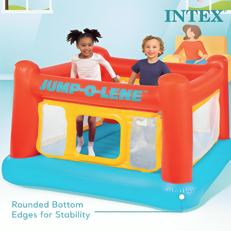 Intex Inflatable Jump-O-Lene Indoor or Outdoor Playhouse Trampoline Bounce Castle House with Crawl-Thru Door and Net for Kids Ages 3-6