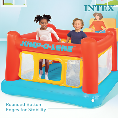 Intex Inflatable Jump-O-Lene Indoor or Outdoor Playhouse Trampoline Bounce Castle House with Crawl-Thru Door and Net for Kids Ages 3-6