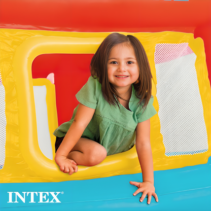 Intex Inflatable Jump-O-Lene Indoor or Outdoor Playhouse Trampoline Bounce Castle House with Crawl-Thru Door and Net for Kids Ages 3-6