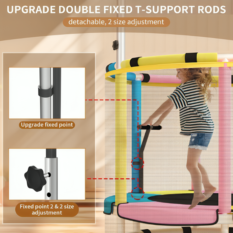 Trampoline for Kids Update T-handrail Adjustable Baby Toddler Trampoline with Basketball Hoop 440lbs Anti-Rollover Round Bottom Indoor Outdoor Toddler Trampoline with Net Mesh Kids Jump