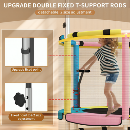 Trampoline for Kids Update T-handrail Adjustable Baby Toddler Trampoline with Basketball Hoop 440lbs Anti-Rollover Round Bottom Indoor Outdoor Toddler Trampoline with Net Mesh Kids Jump