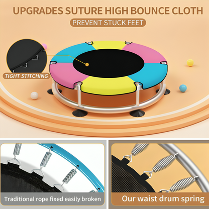 Trampoline for Kids Update T-handrail Adjustable Baby Toddler Trampoline with Basketball Hoop 440lbs Anti-Rollover Round Bottom Indoor Outdoor Toddler Trampoline with Net Mesh Kids Jump