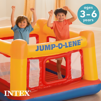 Intex Inflatable Jump-O-Lene Indoor or Outdoor Playhouse Trampoline Bounce Castle House with Crawl-Thru Door and Net for Kids Ages 3-6