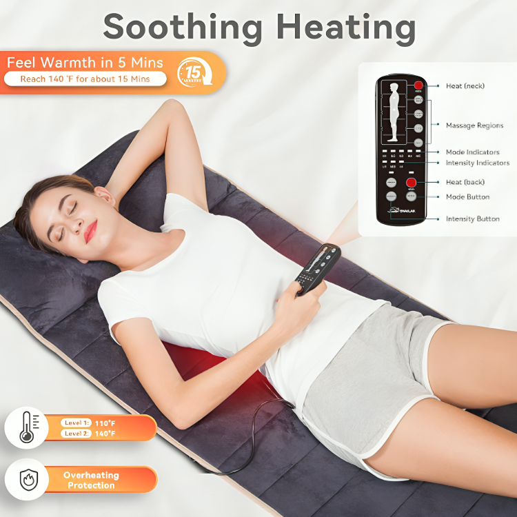 Memory Foam Full Body Massage Mat with Heat Back Massager Pad with 10 Vibration Motors and 6 Heating Zones, Massage Chair Pad Cushion for Full-Body Relaxation 16x6inch