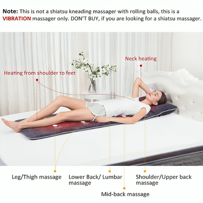 Memory Foam Full Body Massage Mat with Heat Back Massager Pad with 10 Vibration Motors and 6 Heating Zones, Massage Chair Pad Cushion for Full-Body Relaxation 16x6inch