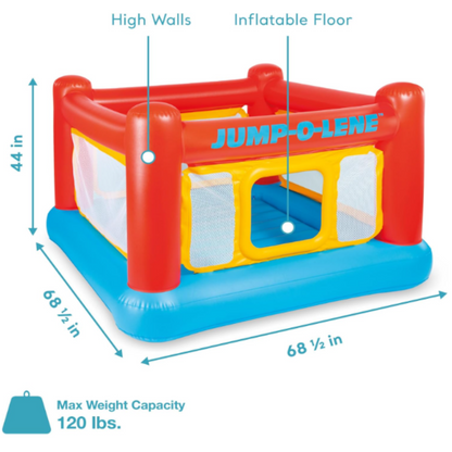 Intex Inflatable Jump-O-Lene Indoor or Outdoor Playhouse Trampoline Bounce Castle House with Crawl-Thru Door and Net for Kids Ages 3-6