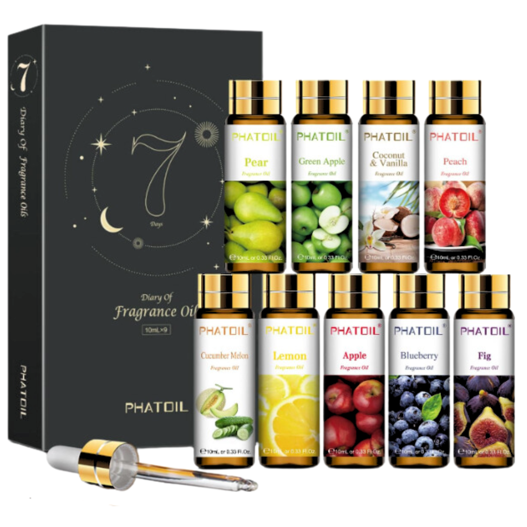 Phatoil 9pcs Gift Set 10ml 100% Organic Pure Natural Essential Oils Kit Aromatherapy Diffuser Humidifier