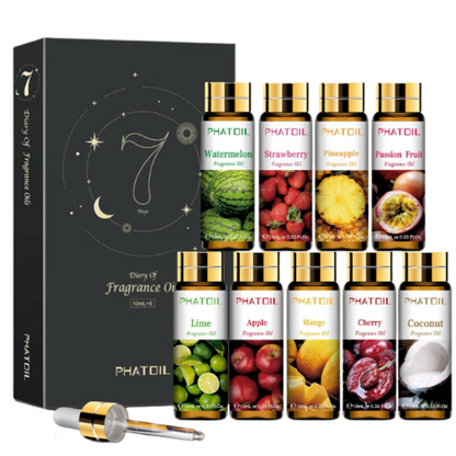 Phatoil 9pcs Gift Set 10ml 100% Organic Pure Natural Essential Oils Kit Aromatherapy Diffuser Humidifier