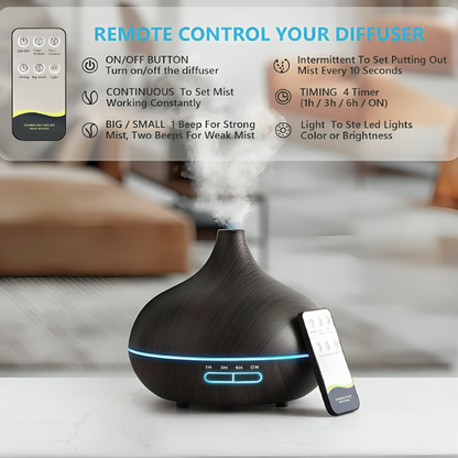 Aromatherapy Diffuser 550ml Essential Oil Diffuser Silent Humidifier Large Room Low Noise Wood Grain Ultrasonic Diffusers