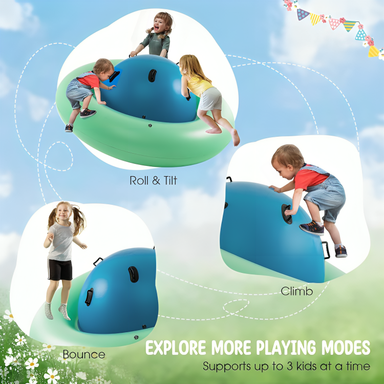 Inflatable Dome Rocker Bouncer 88'' Kids Giant Rocker Bounce Rotate Ball Teeter Totter Seesaw Climbing Bridge with 6 Handles Blow Up Giant Rocking Ball Kids Inflatable Rotating Ball