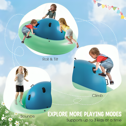 Inflatable Dome Rocker Bouncer 88'' Kids Giant Rocker Bounce Rotate Ball Teeter Totter Seesaw Climbing Bridge with 6 Handles Blow Up Giant Rocking Ball Kids Inflatable Rotating Ball